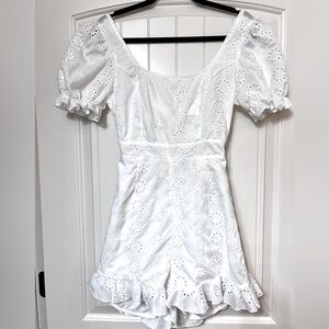 SHEIN VCAY white fully lined romper with open back, size